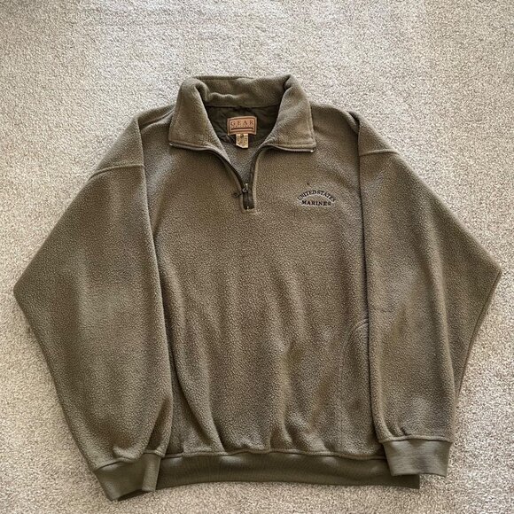 Gear For Sports Other - United States Marines Olive Green Quarter Zip Fleece Pullover Oversized Sleeves